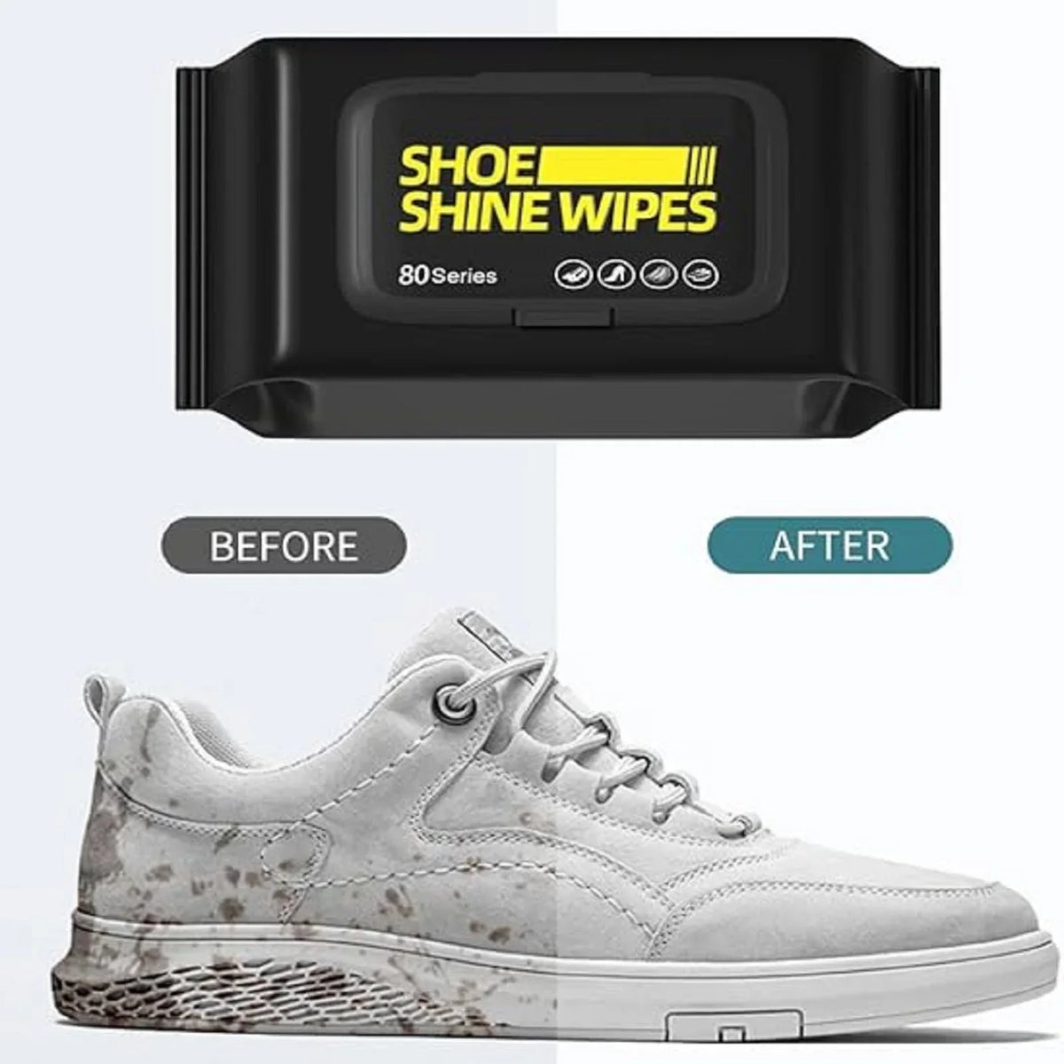 Shoe Wipes & Sneaker Wipes – (80 + 80 Count) Pack of 2 – Quick Wipes for Shoes Cleaning – Shoe Cleaning Wipes for All Shoes – Portable Cleaner for Sneakers, Leather & Sports Footwear White