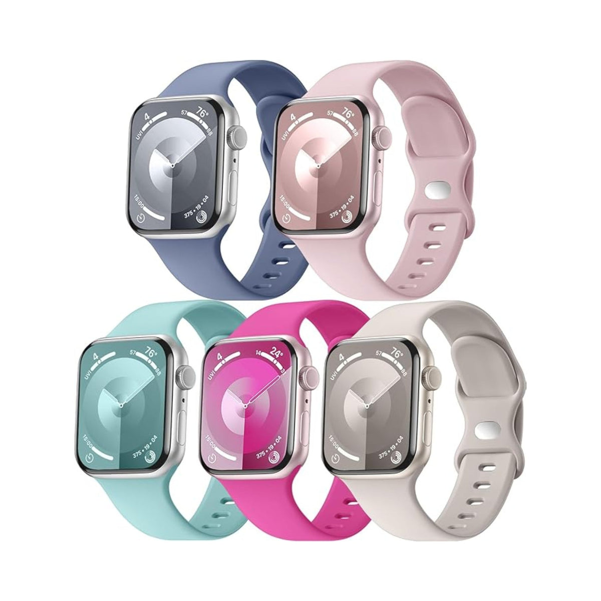 Maledan 5 Pack Soft Silicone Strap - Compatible with Apple Watch Band Series 11 10 9 8 7 6 5 4 3 SE Ultra 3 2 1 Men Women, Breathable Sport Strap for Apple Watch iWatch 49mm 46mm 45mm 44mm 42mm 41mm 40mm 38mm