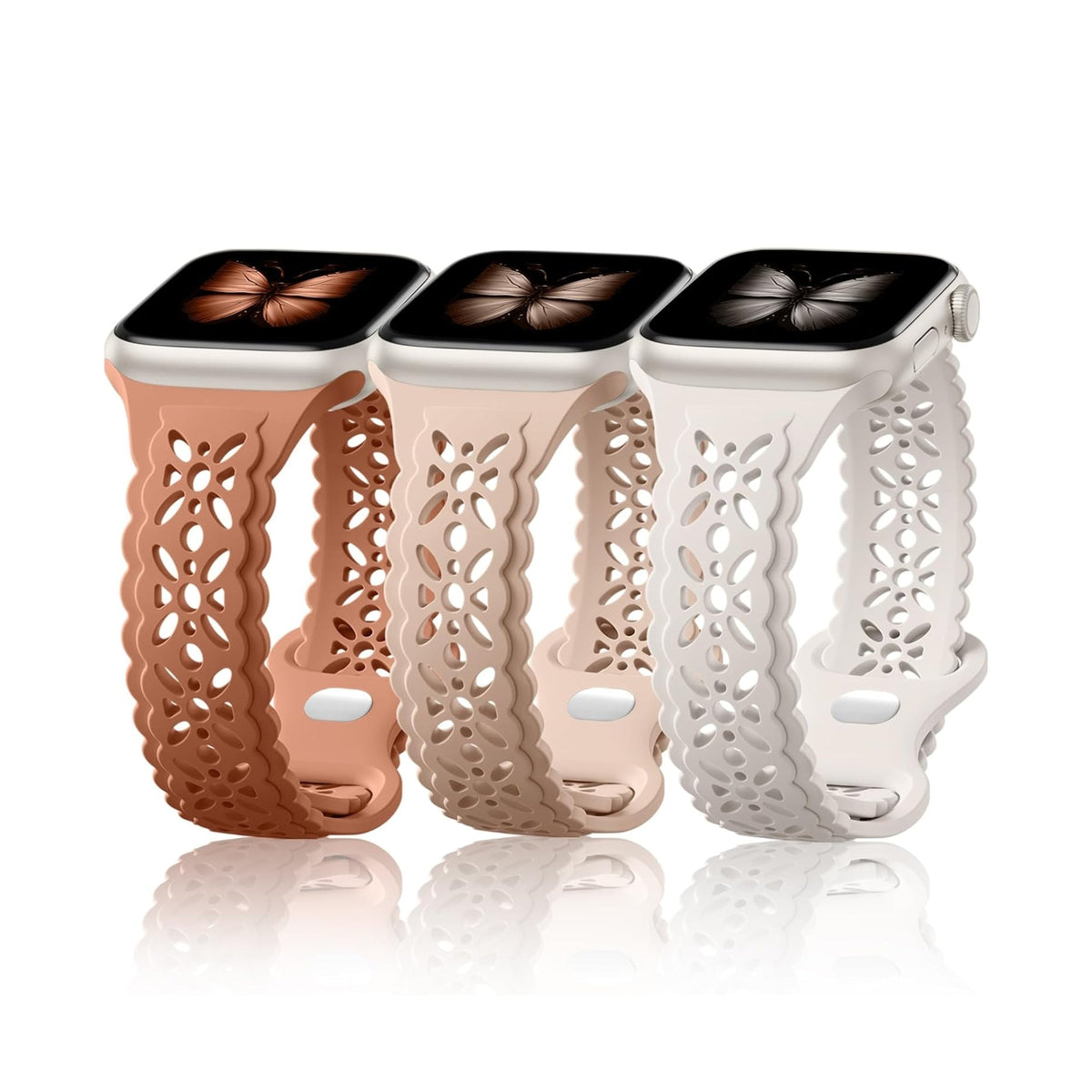 Maledan Bands 3 Pack Compatible with Apple Watch Series 10 9 8 7 6 5 4 3 SE Band for Women, Elegant Silicone Replacement Sport Band for Apple Watch iWatch 42mm 46mm 40mm 41mm 38mm 44mm 45mm Accessories