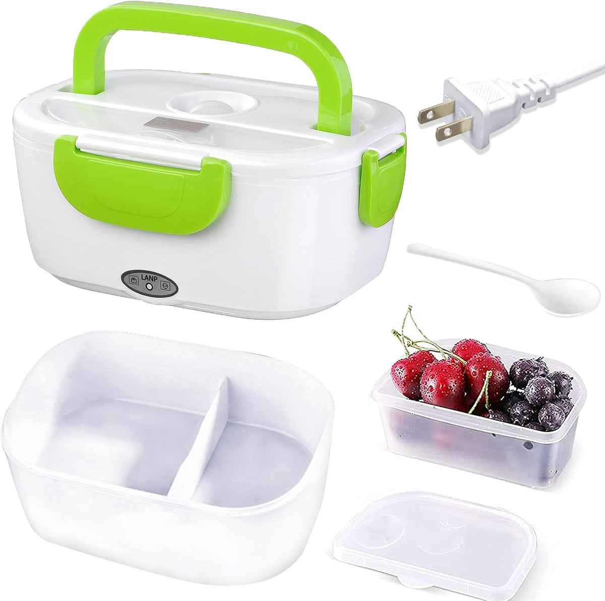 Electric Lunch Box 220V Food Heating Lunch Hot Box Portable Insulated Bento Box Electric Lunch Container for Office Travel Home (Green)