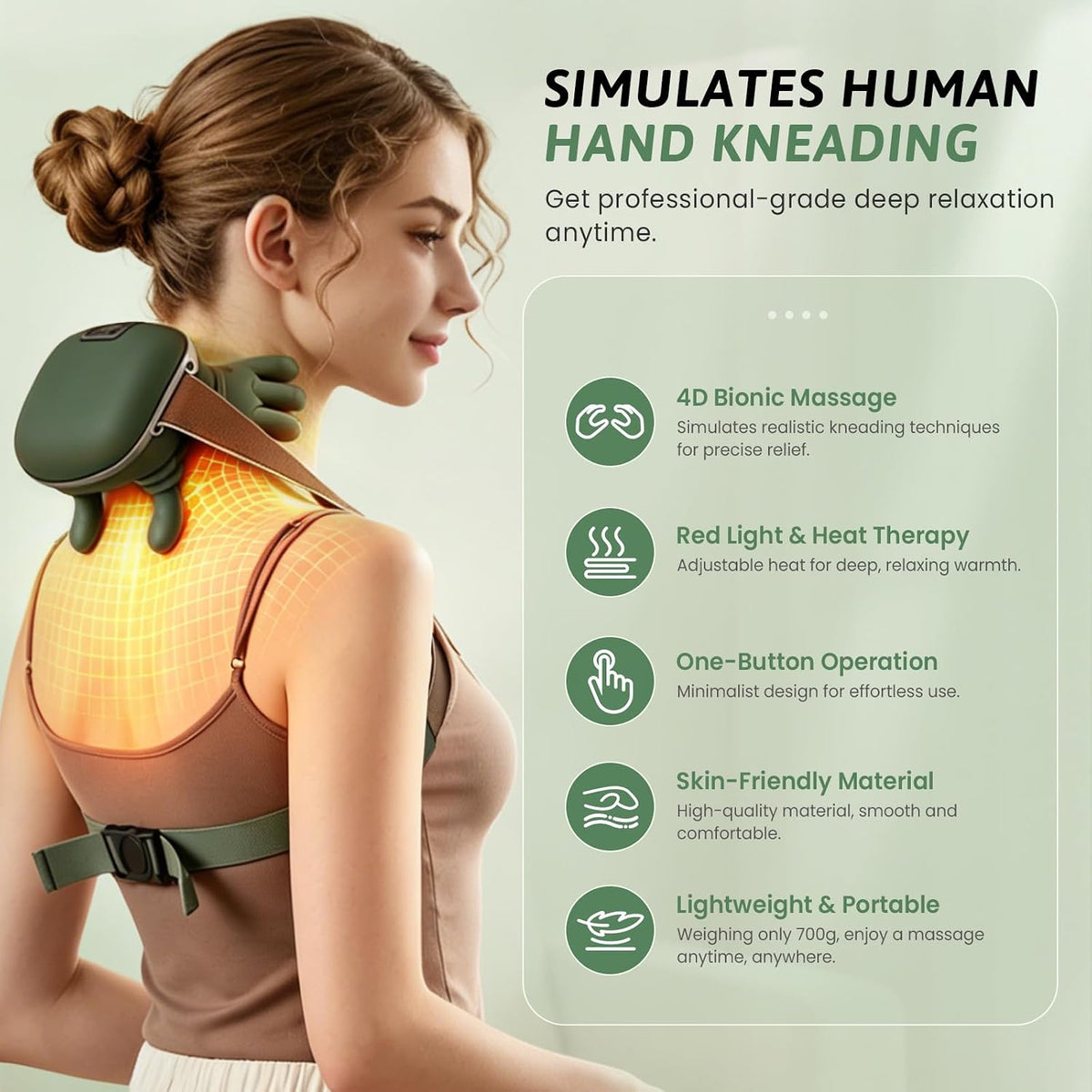 Rechargeable wrap-around neck massager with 2-level heat