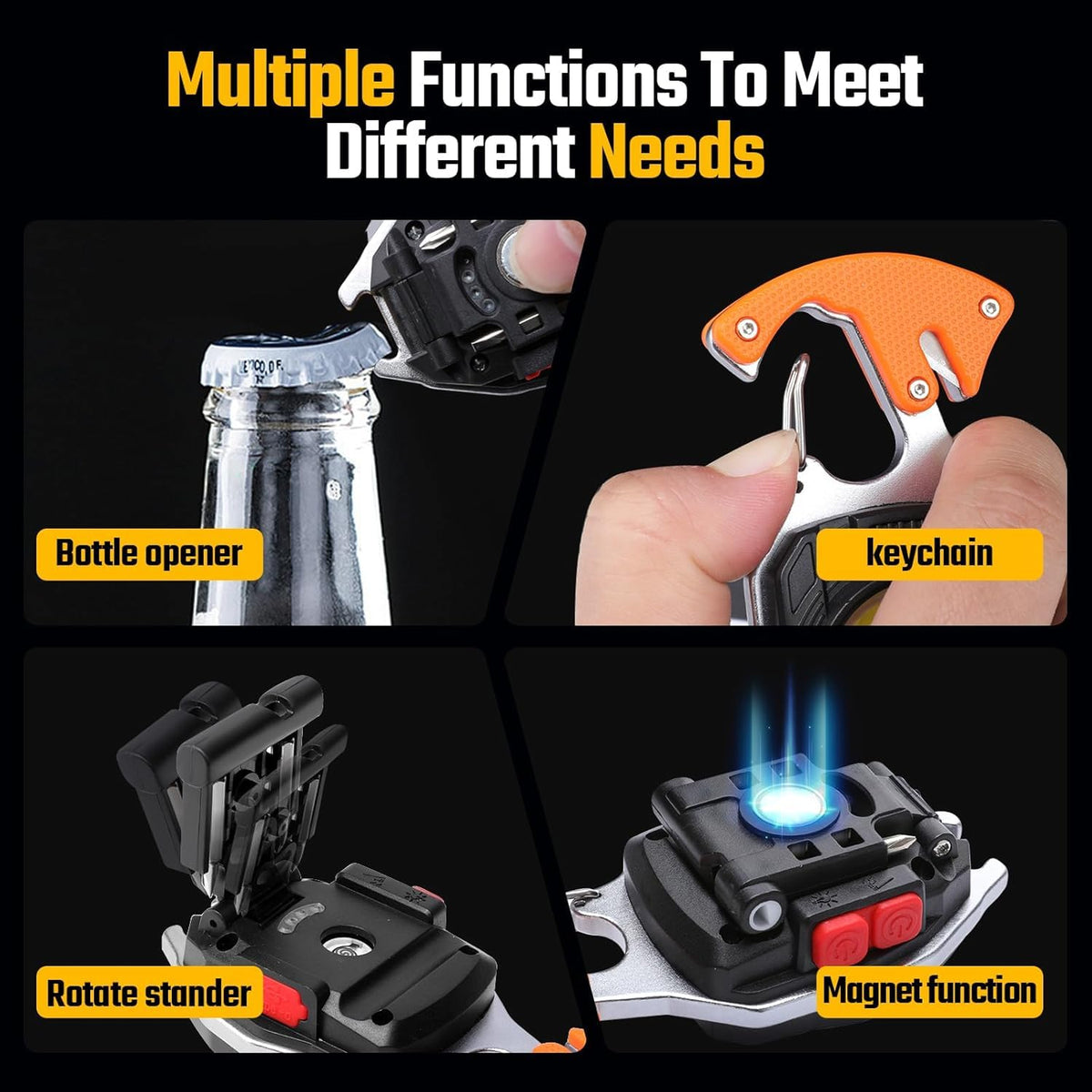 Keychain LED Flashlights, Rechargeable Flashlight Torch 7 Light Modes with Cigarette Lighter,Whistles,Screwdriver,Bottle Opener,Magnet Base Multifunction Emergency Use COB Light for Camping Outoor