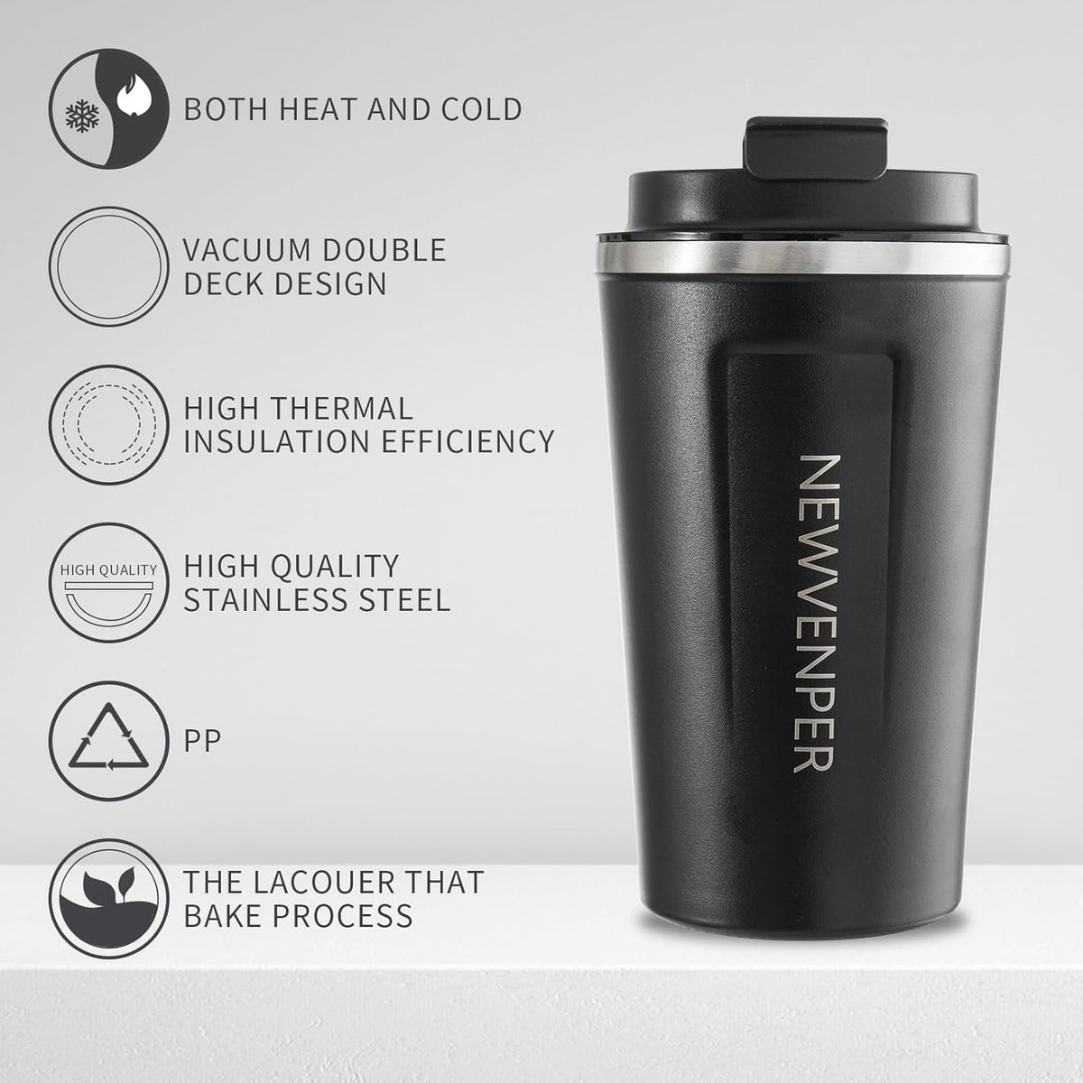 Stainless Steel Vacuum Insulated Travel Coffee Mug, Led Temperature Display Insulated Tumbler, Leak Proof with Lid Keeps Cold and Warm, Suitable for Coffee, Tea and Beer - 510ml