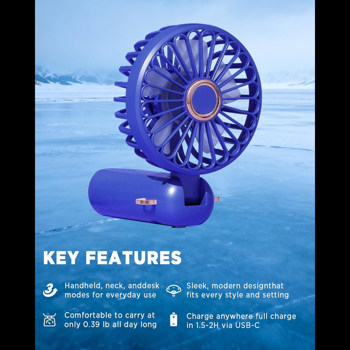 Handheld Fan, Mini Portable Fan USB Rechargeable, Small Pocket Fan 5 Speeds with Lanyard and Base, Built-in 1200mAh Battery USB Desk Fan Foldable for Office, Outdoor, Home, School