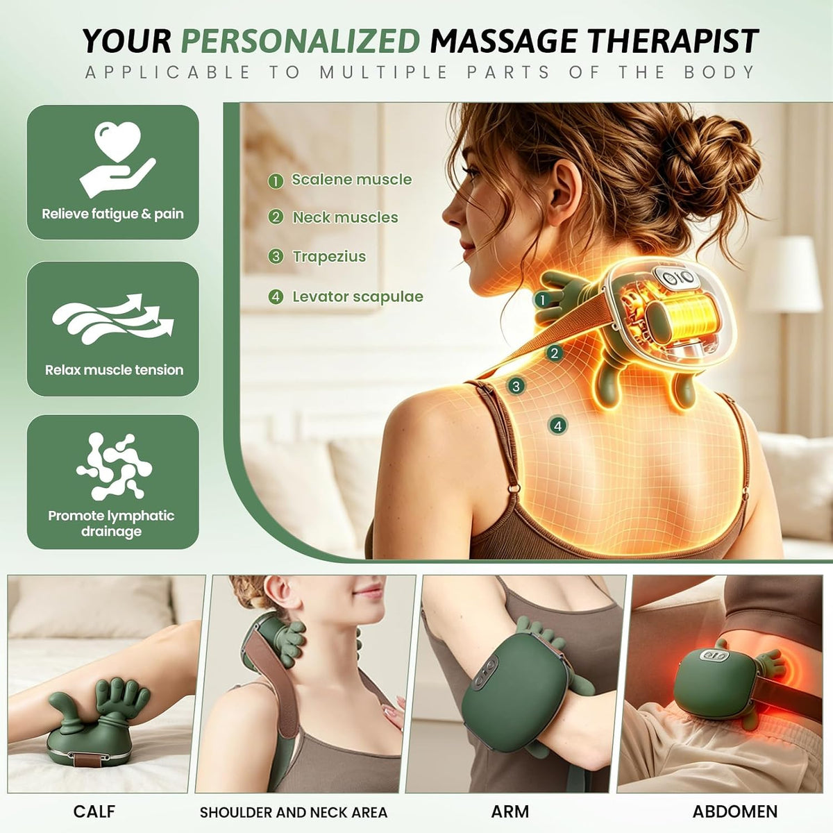 Handheld or hands-free neck massager with adjustable strap