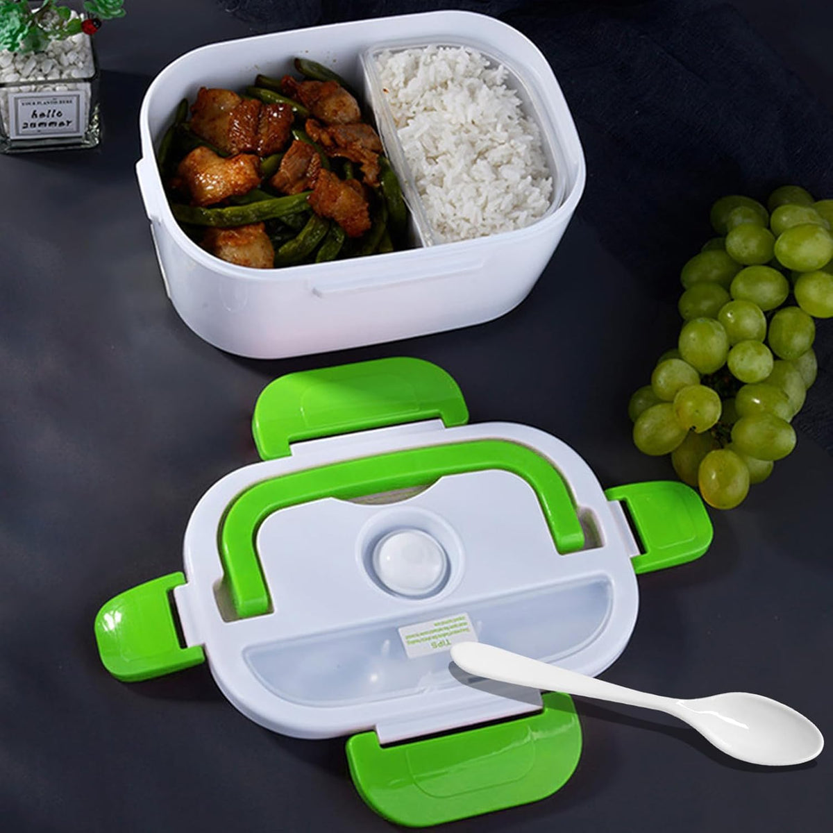 Electric Lunch Box 220V Food Heating Lunch Hot Box Portable Insulated Bento Box Electric Lunch Container for Office Travel Home (Green)