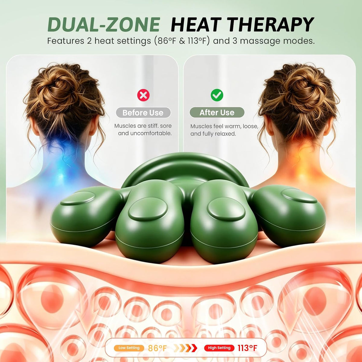 Cordless heated neck and shoulder massager