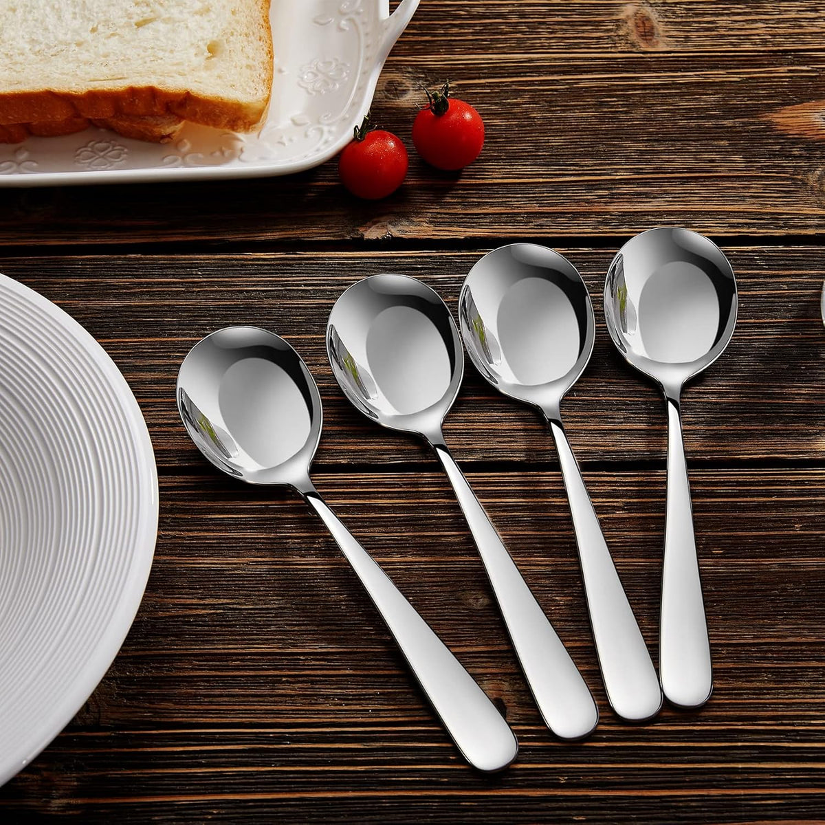 5-Piece Premium Stainless Steel Spoon Set – Durable Rust-Resistant Round Flatware, Mirror Finish Elegant Tableware for Dining, Tea, Coffee & Dessert Use