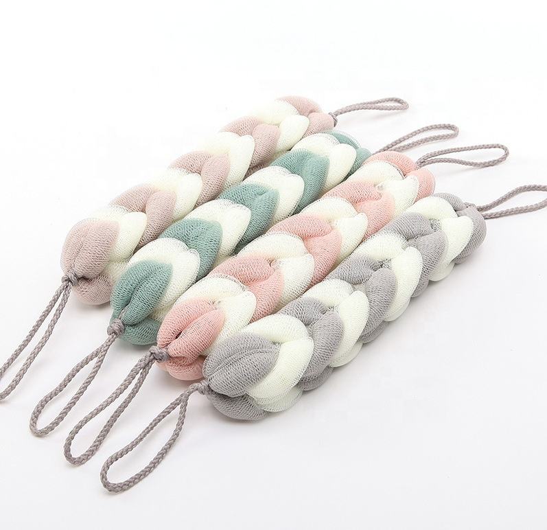 4 Packs Long Stretch Back Sponge with Rope Handles Back Scrubber Bath Shower Mesh Sponge Exfoliating Body Scrub Stretch Braided Loofah for Men and Women