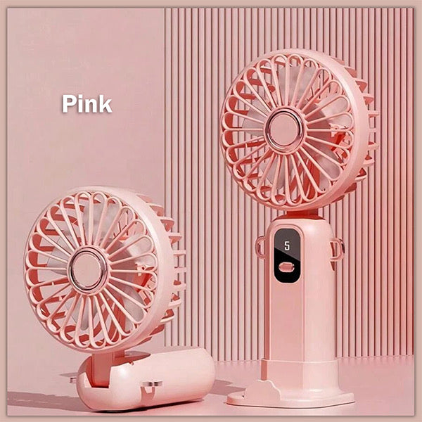Handheld Fan, Mini Portable Fan USB Rechargeable, Small Pocket Fan 5 Speeds with Lanyard and Base, Built-in 1200mAh Battery USB Desk Fan Foldable for Office, Outdoor, Home, School
