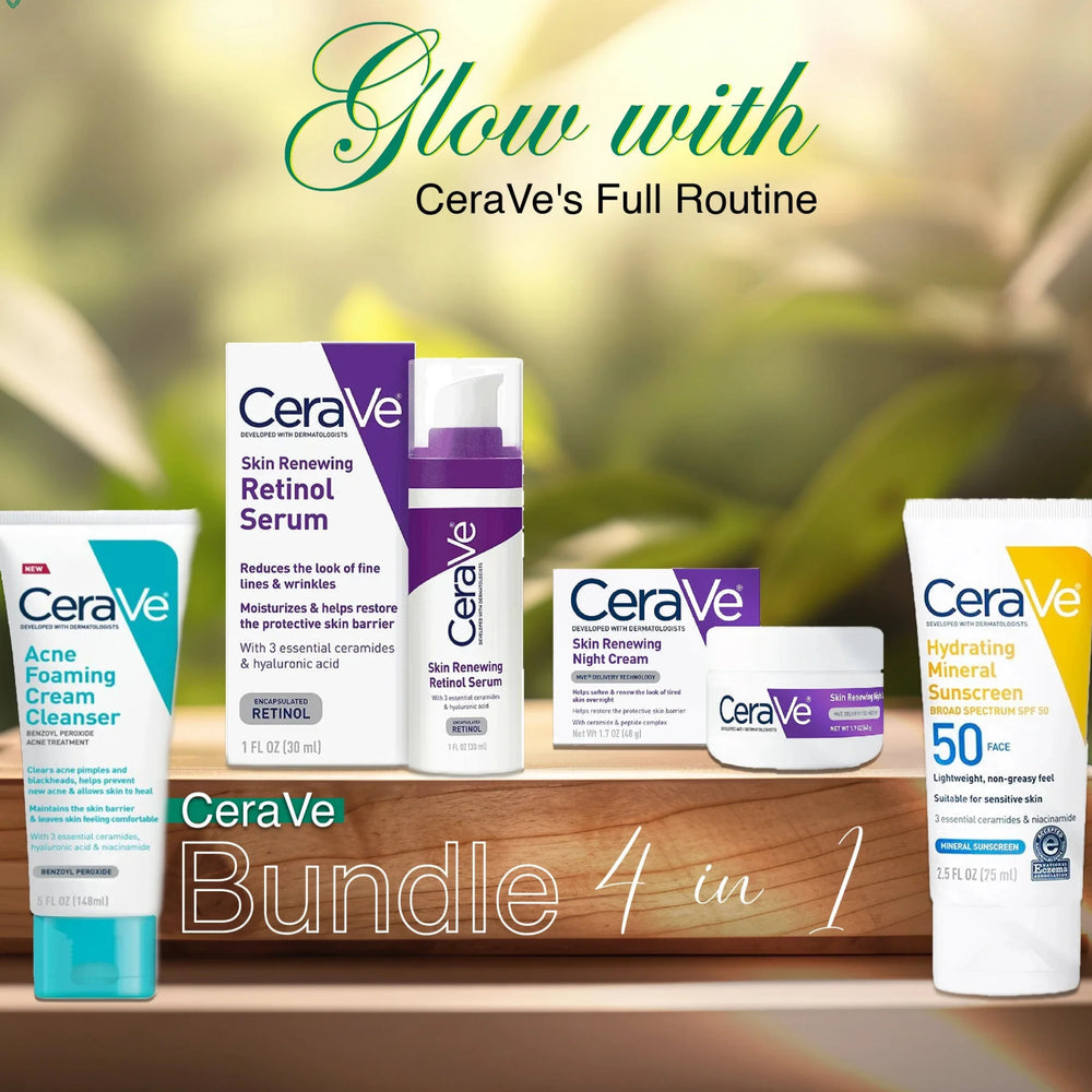 CeraVe 4-in-1 Skincare Kit | Cleanser, Night Cream, Retinol Serum & Sunscreen