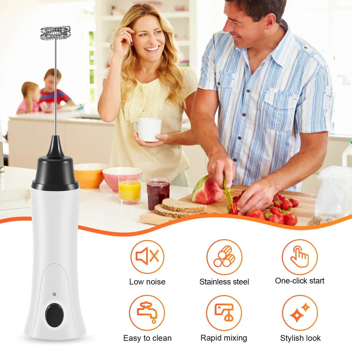 Rechargeable Coffee Beater Handheld Electric Coffee Mixer Frother Automatic Milk Beverage Foamer Cream Whisk Cooking Stirrer Egg Beater With Cover Stainless with Charging Cable