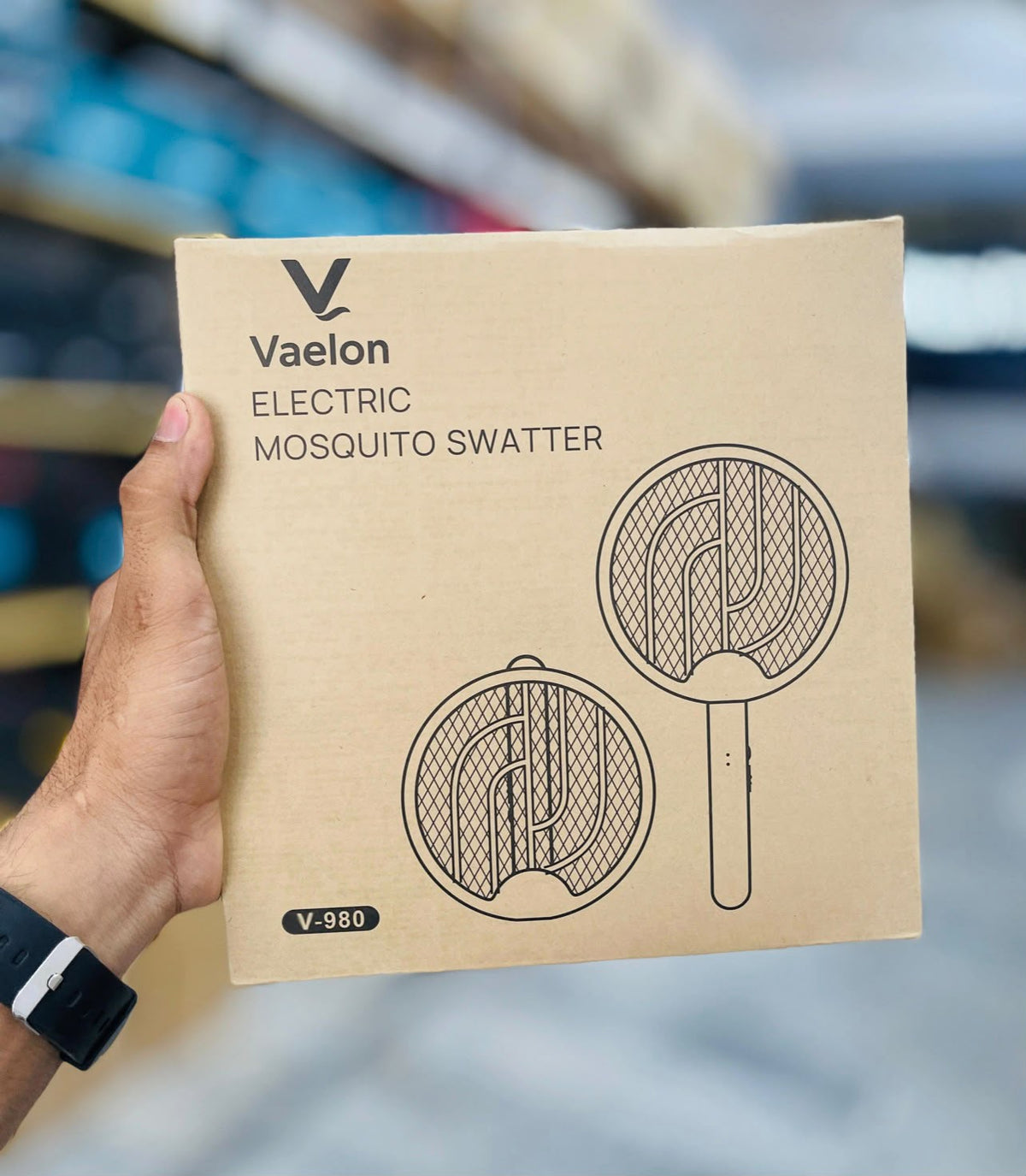 Vaelon V-980 Electric Mosquito Racket & Swatter – Foldable 180° Rotating Bug Zapper with LED Light & Hook, Portable Insect Killer for Home, Kitchen & Camping