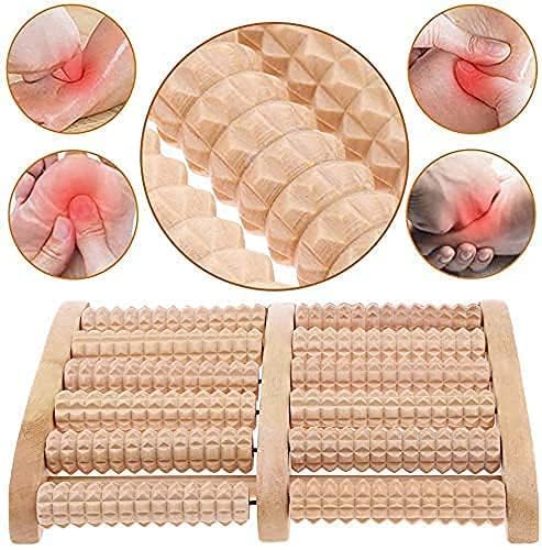 Textured wooden rollers for foot massage