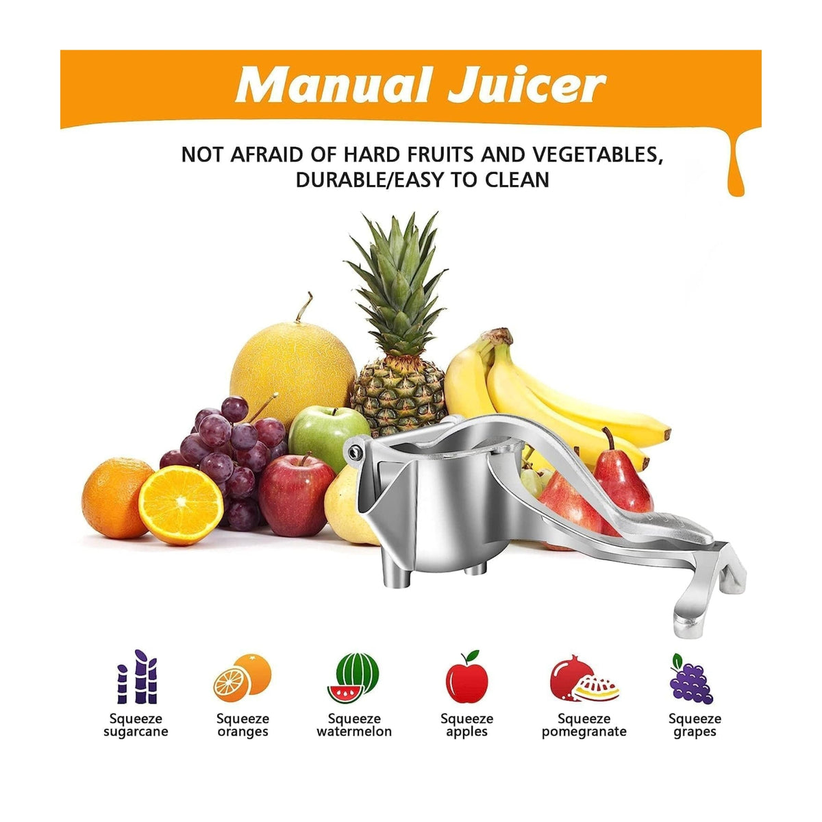 Aluminum Hand Press Juicer Manual Citrus & Fruit Juicer for Kitchen Use Sturdy Metal Juicer for Home, Kitchen & Bar Easy-to Use Manual Machine
