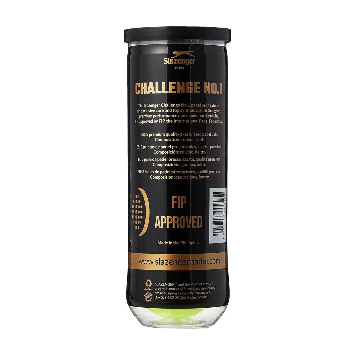 Slazenger No.1 padel ball premium performance, maximum durability Approved by the International Padel Federation (FIP) (1 TIN, 3 Balls)