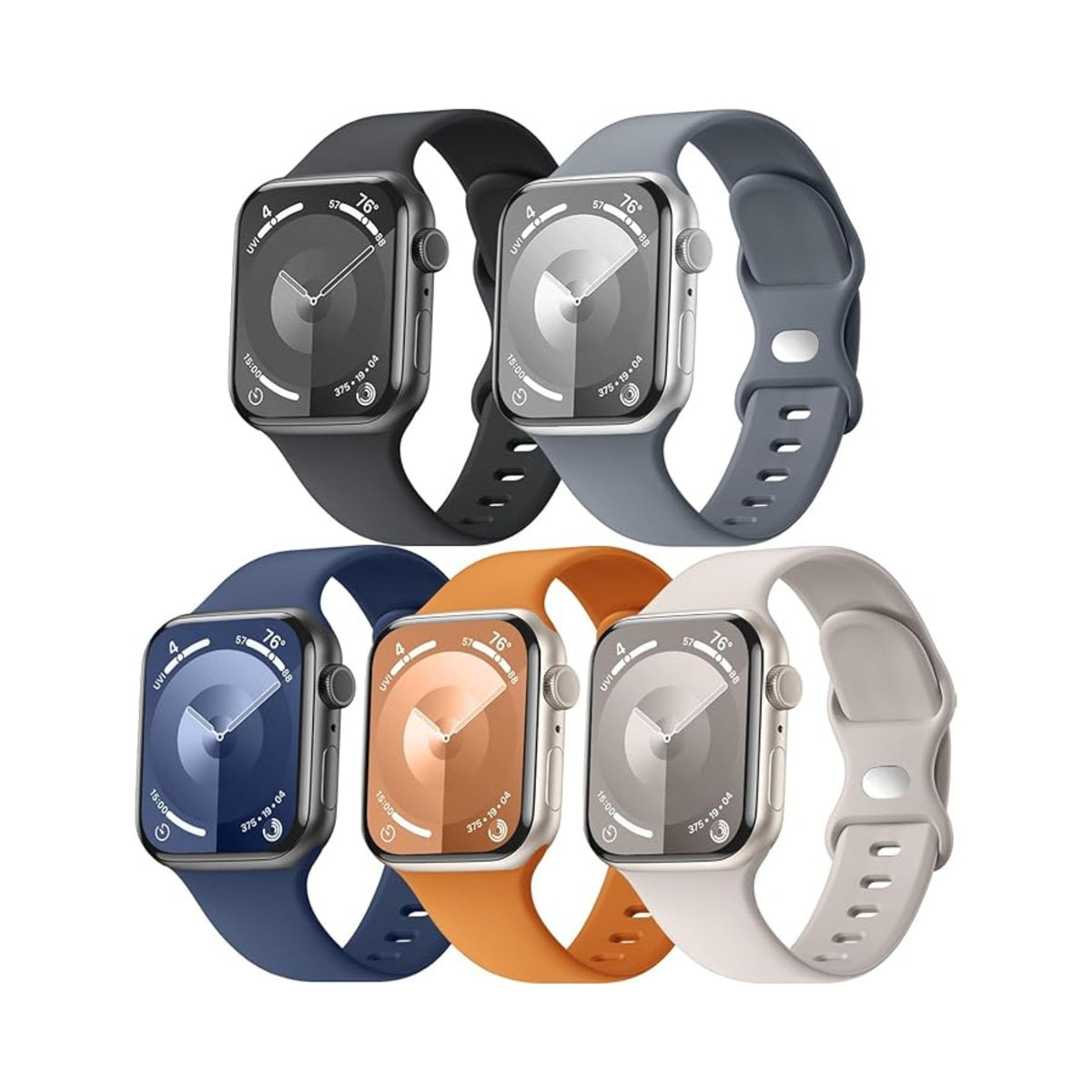 Maledan 5 Pack Soft Silicone Strap - Compatible with Apple Watch Band Series 11 10 9 8 7 6 5 4 3 SE Ultra 3 2 1 Men Women, Breathable Sport Strap for Apple Watch iWatch 49mm 46mm 45mm 44mm 42mm 41mm 40mm 38mm