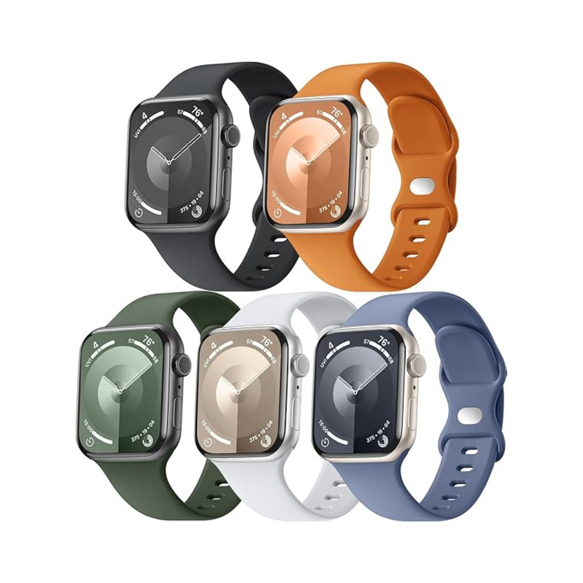 Maledan 5 Pack Soft Silicone Strap - Compatible with Apple Watch Band Series 11 10 9 8 7 6 5 4 3 SE Ultra 3 2 1 Men Women, Breathable Sport Strap for Apple Watch iWatch 49mm 46mm 45mm 44mm 42mm 41mm 40mm 38mm