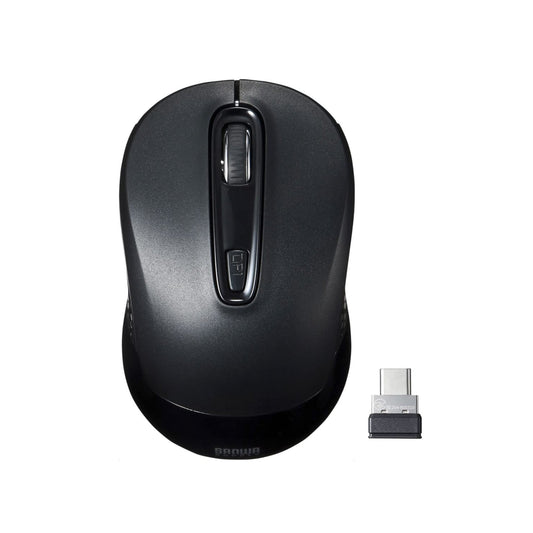 Sanwa Supply MA-WBLC41BK Wireless Type-C Blue LED Mouse Compatible with Windows, Mac, Android, IOS iPadOS, FireOS (Black)