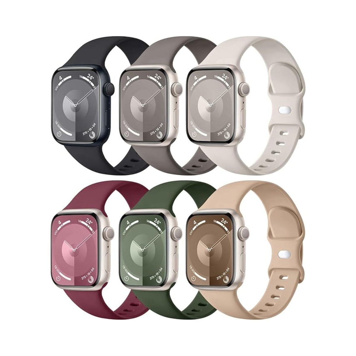 Maledan 6 Pack Bands Compatible for Apple Watch Band 38mm 40mm 41mm 42mm 44mm 45mm 46mm 49mm Women Men, Soft Silicone Sport Band Strap for iWatch Apple Watch Series 11 10 9 8 7 6 5 4 3 2 1 SE Ultra