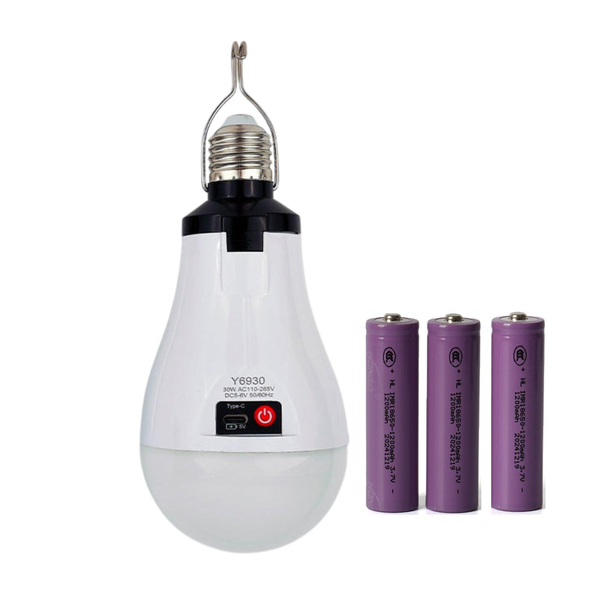 NWZ Rechargeable Emergency LED Bulb AC/DC 20W to 30W Bulb With Type-C Charging 3-6 Hours Equivalent, 1200mAh 3 Battery Backup, E27 Dimmable 2000LM for Power Outages, Home, Camping, Outdoor Activities