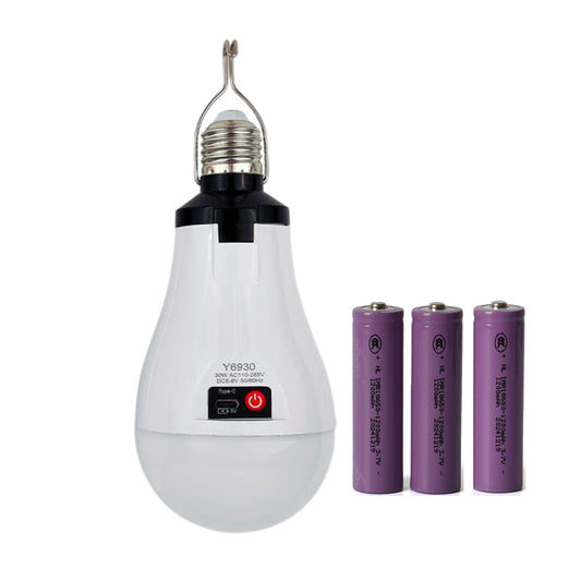 NWZ Rechargeable Emergency LED Bulb AC/DC 20W to 30W Bulb With Type-C Charging 3-6 Hours Equivalent, 1200mAh 3 Battery Backup, E27 Dimmable 2000LM for Power Outages, Home, Camping, Outdoor Activities