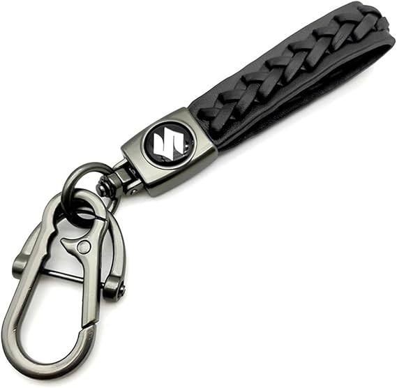 Leather Car Keychain Motorcycle Woven Strap Braided Rope Key Chain for Suzuki, Honda, Toyota Car Auto Accessory Key Ring with 360 Degree Rotatable D-ring
