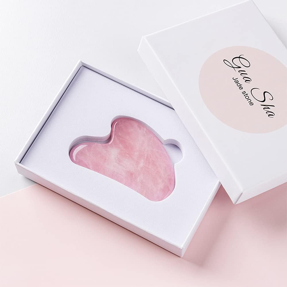 Gua Sha Stone Pink, Hillylolly Gua Sha Stone Face Pink, Gua Sha Stone Rose Quartz, Skin Tightening for Chin, Cheek, Neck, Back, Spa (Pink)