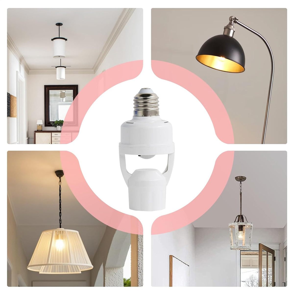 Light Socket Motion Sensor Adapter - E27 Screw In Infrared Radar Sensor,Bulb Adapter Light Socket - for Home Porch Garage Basement Front Door Hallway Indoor Outdoor Exit