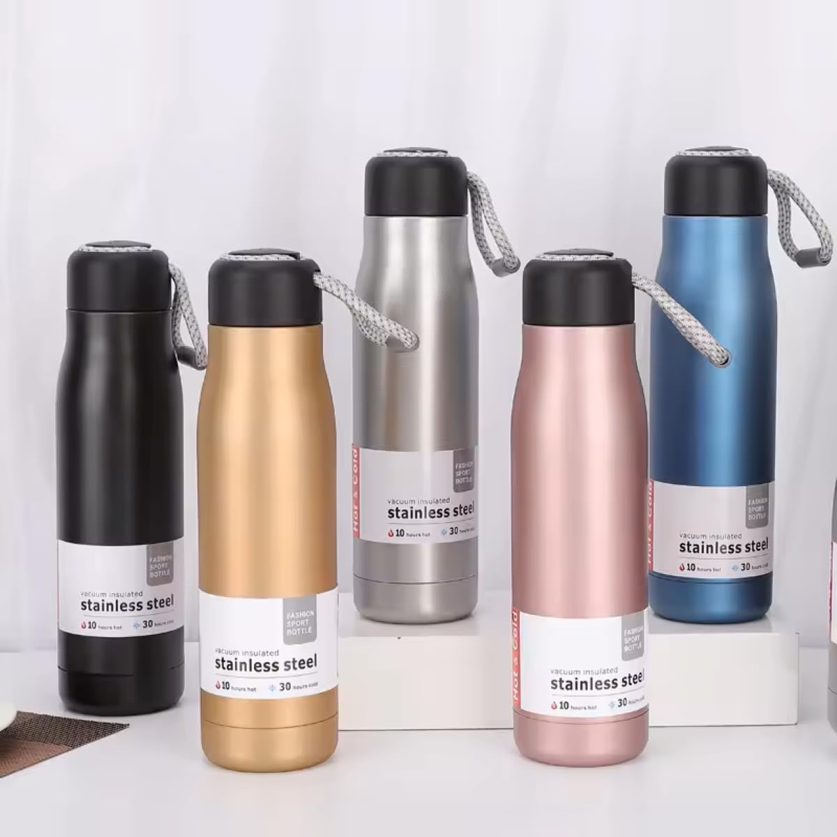 Water Bottle 550ml, Stainless Steel Vacuum Insulated Water Bottle, Thermal Flask for Hot & Cold Drinks, Double Wall and Leak proof Lid, BPA-Free