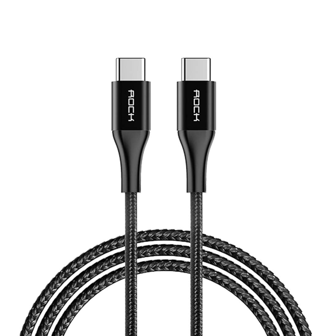 ROCK Mobile Phone Cables 1m USB-C/Type-C to USB Metal Weave Style Fast Charging Data Cable(Black) Smartphone Accessory (Color : Black