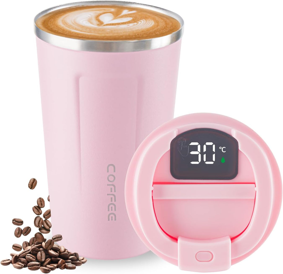 Stainless Steel Vacuum Insulated Travel Coffee Mug, Led Temperature Display Insulated Tumbler, Leak Proof with Lid Keeps Cold and Warm, Suitable for Coffee, Tea and Beer - 510ml