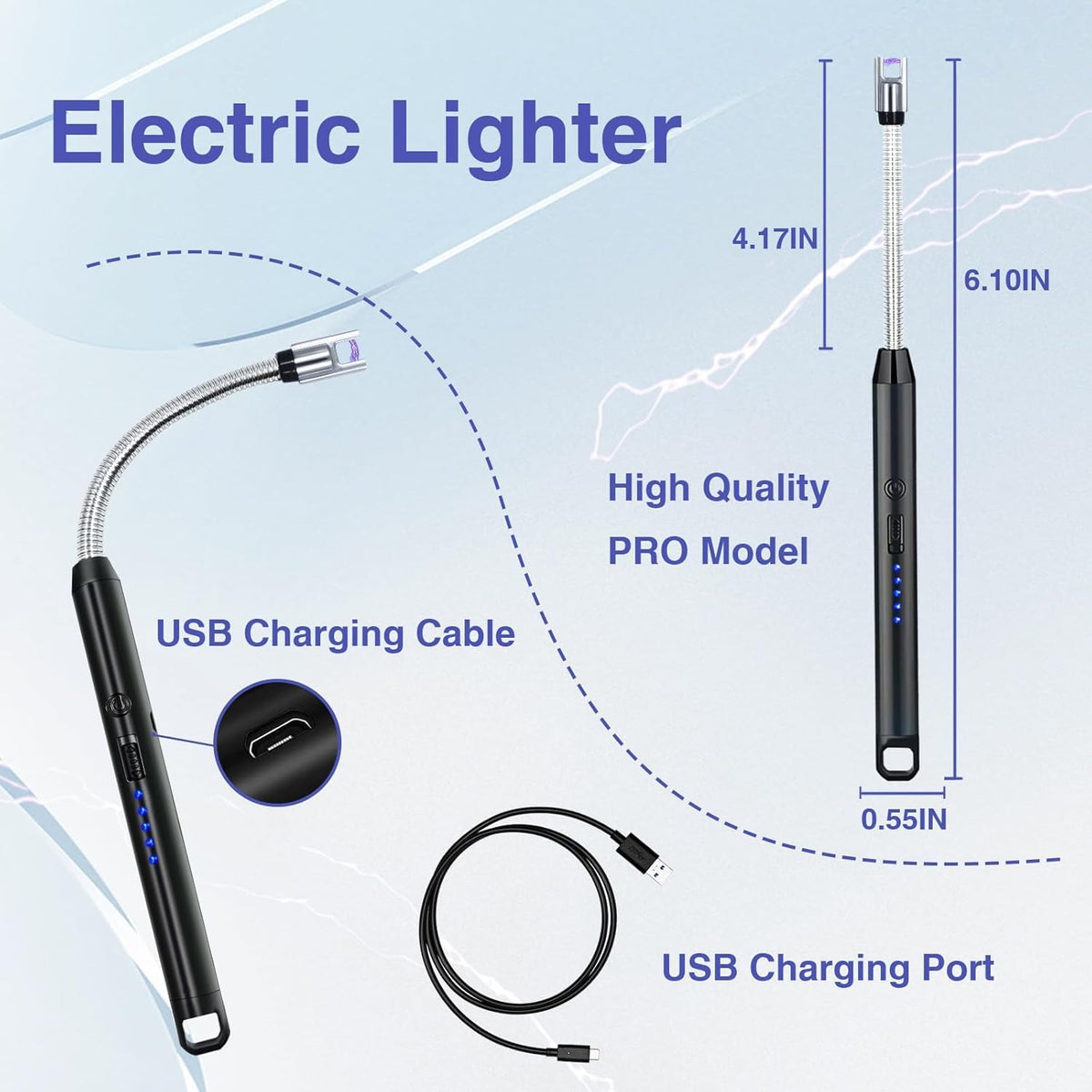 Rechargeable Electric Gas Lighter for Kitchen Cooking Gas Stove , 360° Flexible Neck Arc Lighter Plasma Flameless Windproof USB Lighter - 400 Uses in Single Charge
