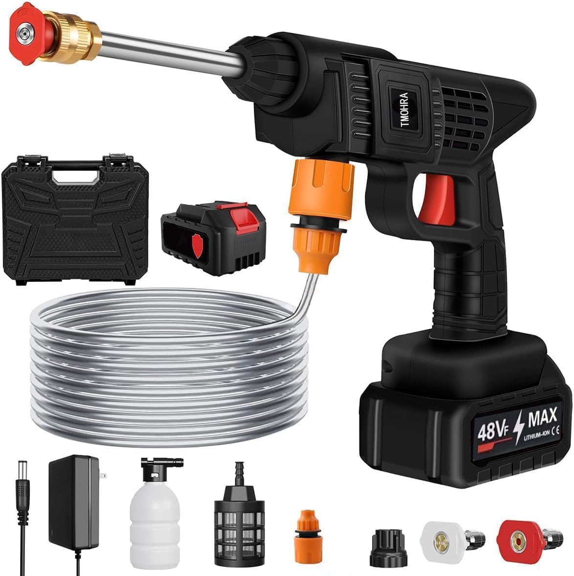 Cordless Pressure Washer Gun, 48V Lithium Battery Power Washer, 500PSI High Pressure Cordless Power Washer, Portable Pressure Washer with 6-in-1 Nozzle, Handheld Power Washer for Car,Garden,Home