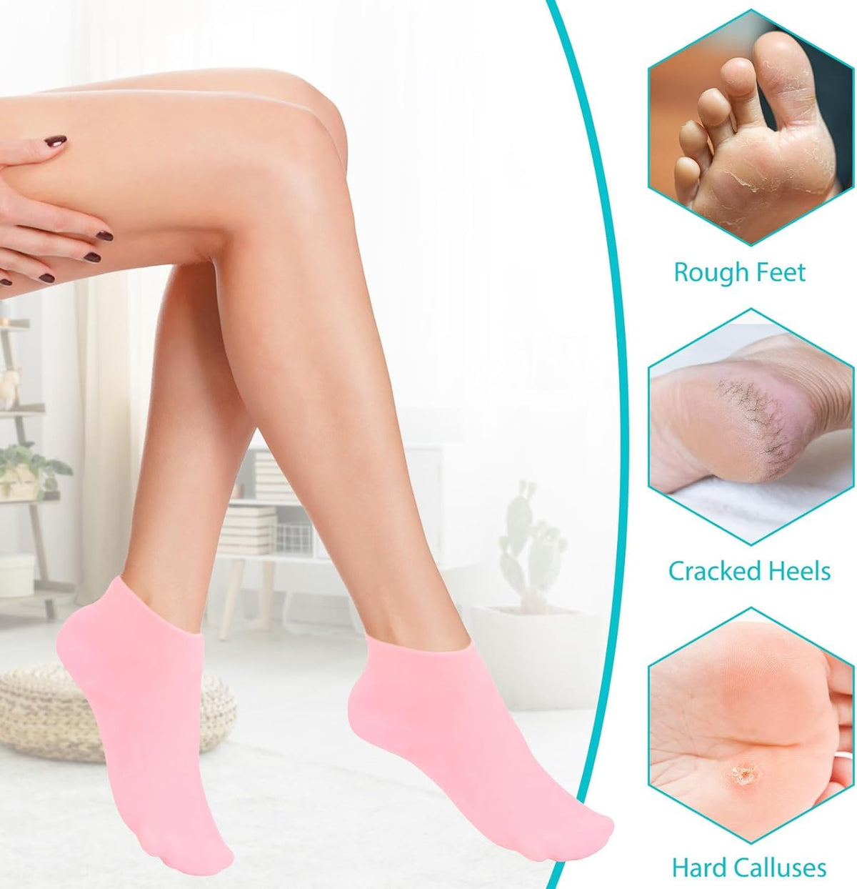 1 Pair Silicone Moisturizing Socks Women Foot Spa Pedicure Silicone Socks Foot Mask Exfoliating Beach Protective Gel Socks Anti Slip Aloe Socks for Dry Cracked Feet Calluses Foot Care