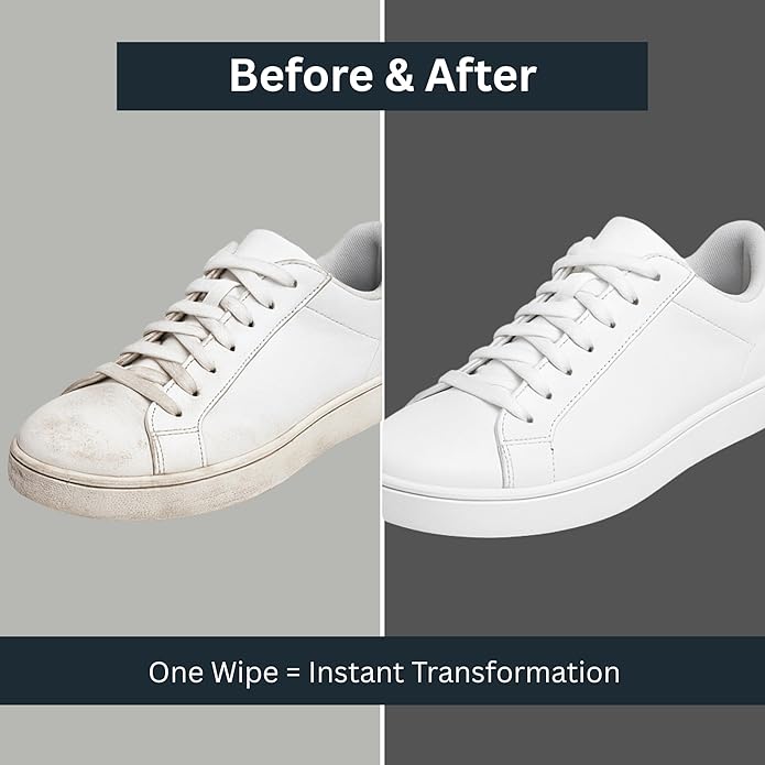 Shoe Wipes & Sneaker Wipes – (80 + 80 Count) Pack of 2 – Quick Wipes for Shoes Cleaning – Shoe Cleaning Wipes for All Shoes – Portable Cleaner for Sneakers, Leather & Sports Footwear White