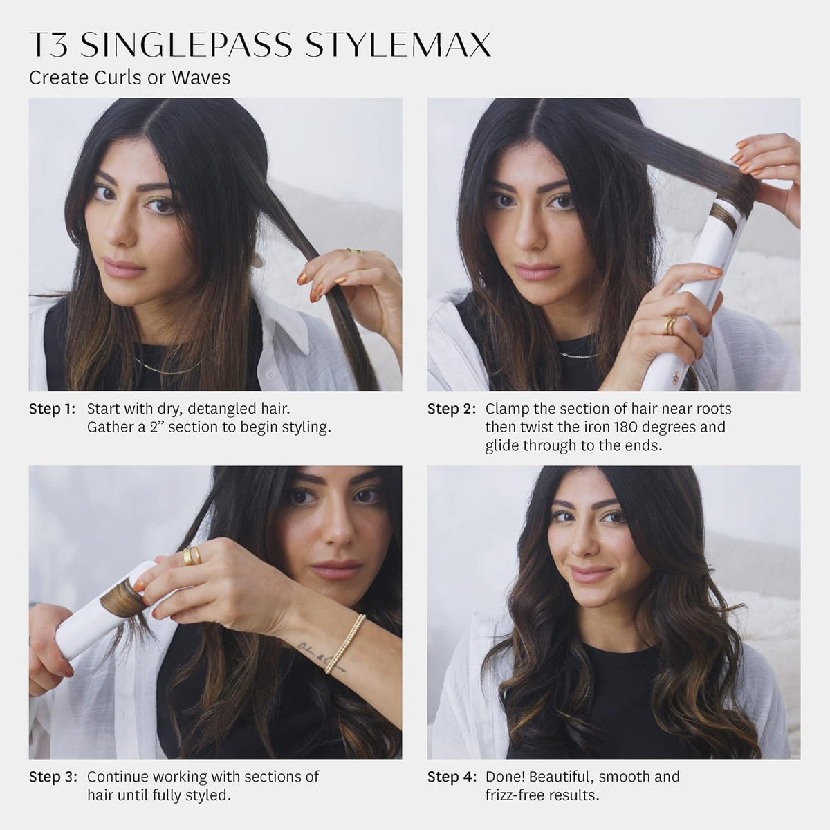 Like A New T3 SinglePass StyleMax Professional 1" Ceramic Flat Iron with Custom Heat Automation, 9 Heat Settings, Longer Ceramic Plates, for Straightening, Waving, Curling & Styling