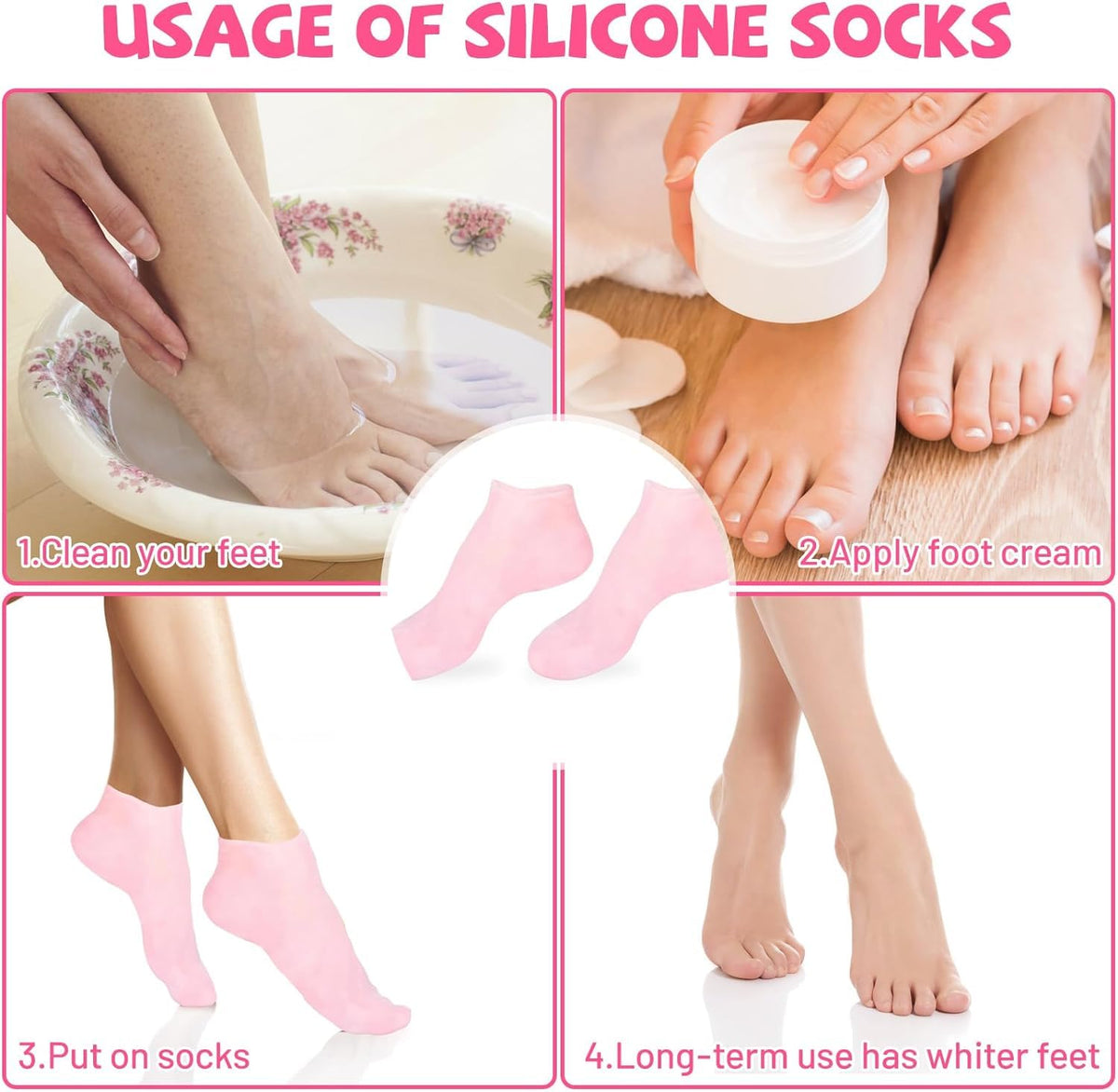 1 Pair Silicone Moisturizing Socks Women Foot Spa Pedicure Silicone Socks Foot Mask Exfoliating Beach Protective Gel Socks Anti Slip Aloe Socks for Dry Cracked Feet Calluses Foot Care