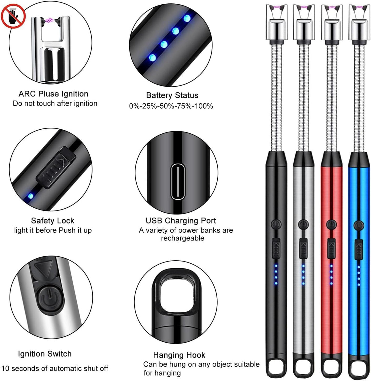 Rechargeable Electric Gas Lighter for Kitchen Cooking Gas Stove , 360° Flexible Neck Arc Lighter Plasma Flameless Windproof USB Lighter - 400 Uses in Single Charge