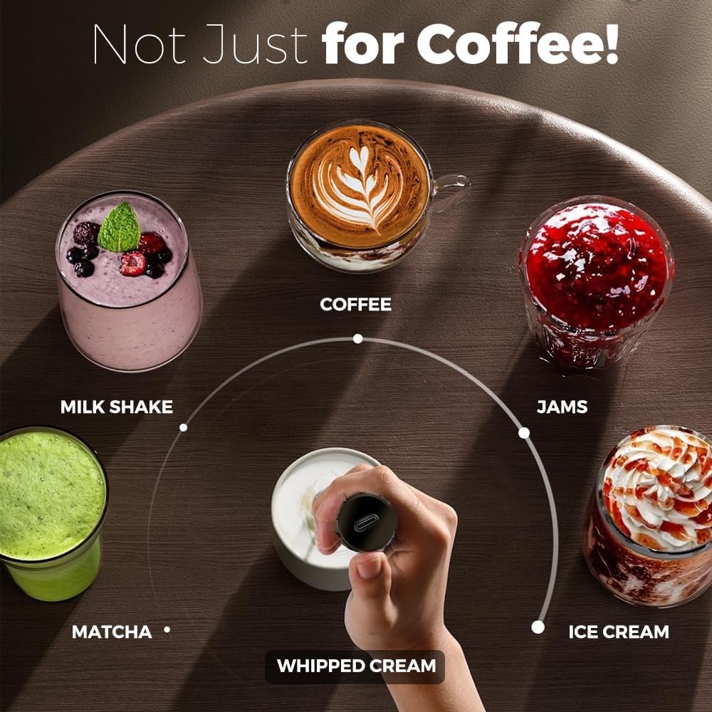 Electric Coffee Beater Stainless Steel USB Rechargeable Coffee Frother with Electric Handheld Milk Frother, 3 Adjustable Foam Settings for Eggs, Milk, Lattes, Coffee, Matcha, Cappuccinos, And Hot Chocolate