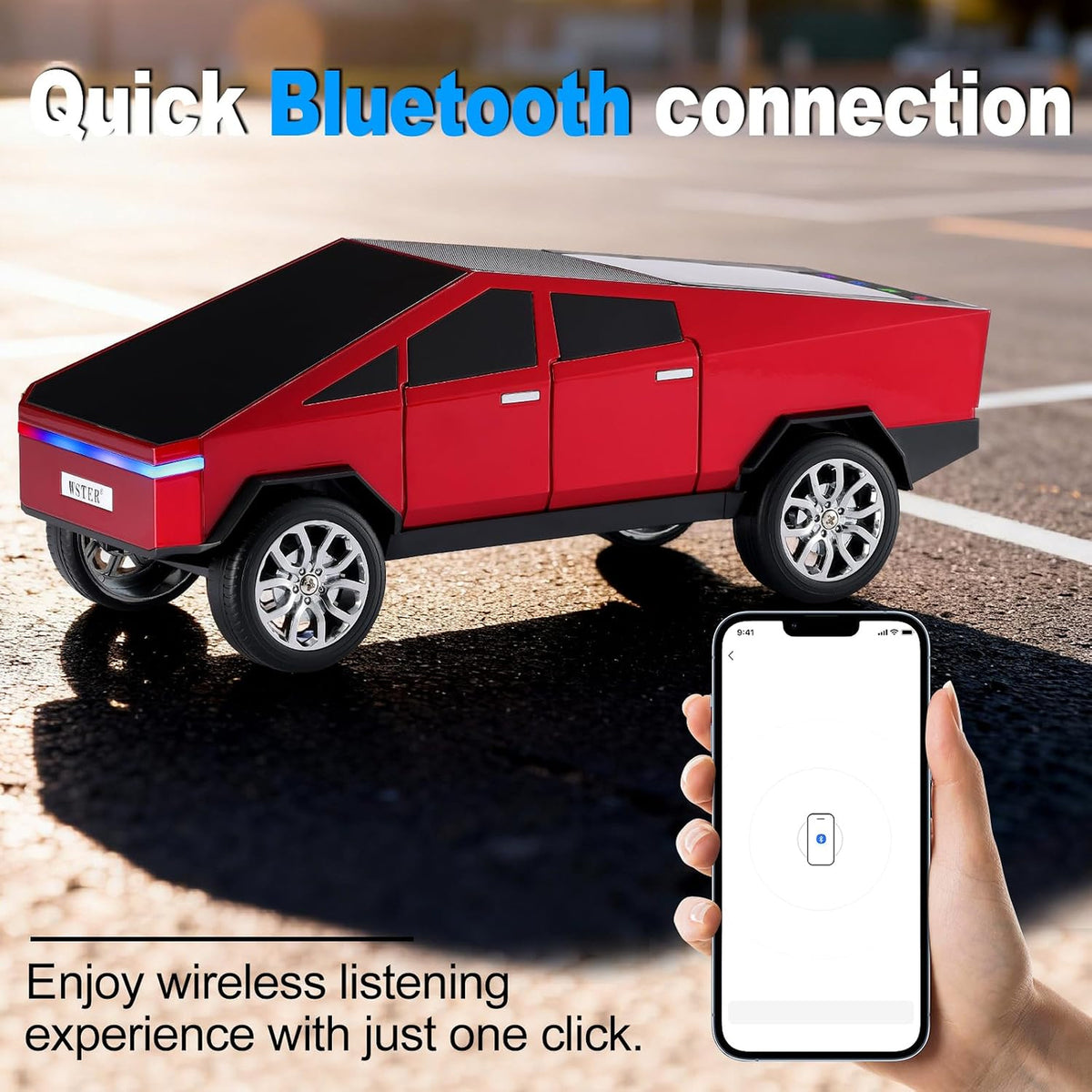 WSTER WS-580 Cybertruck Bluetooth Speaker, Tesla cybertruck – LED Display, TWS Stereo, FM Radio, USB/TF Card, Hands-Free Calling