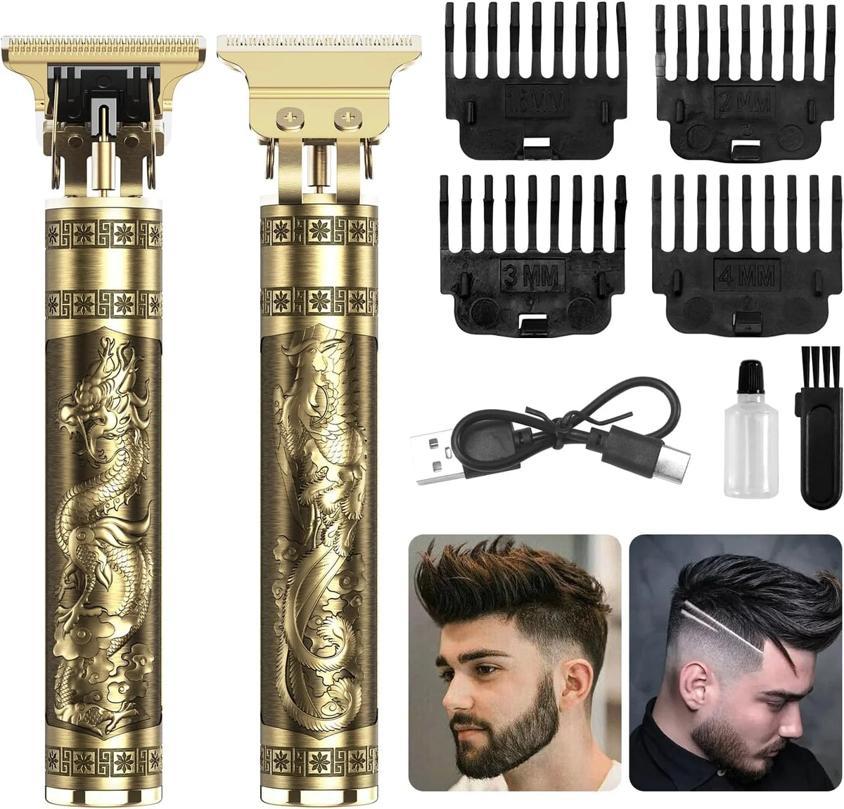Vintage T9 Beard Trimmer for Men – Cordless Rechargeable Hair Clipper & Beard Shaver (Gold)