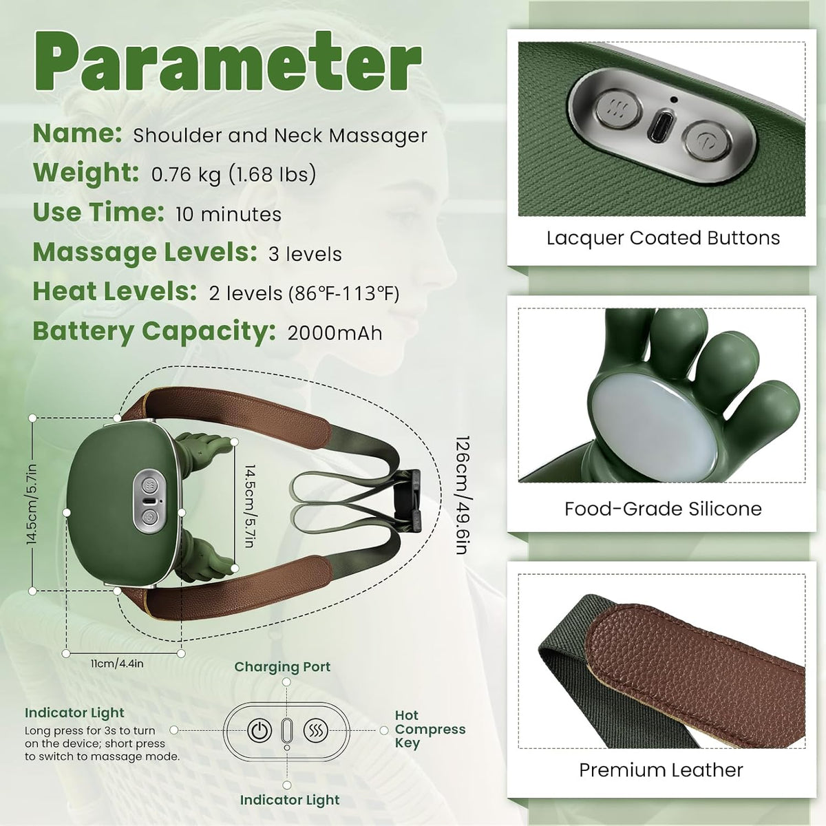 3-speed deep tissue massager for neck, back, calf and foot