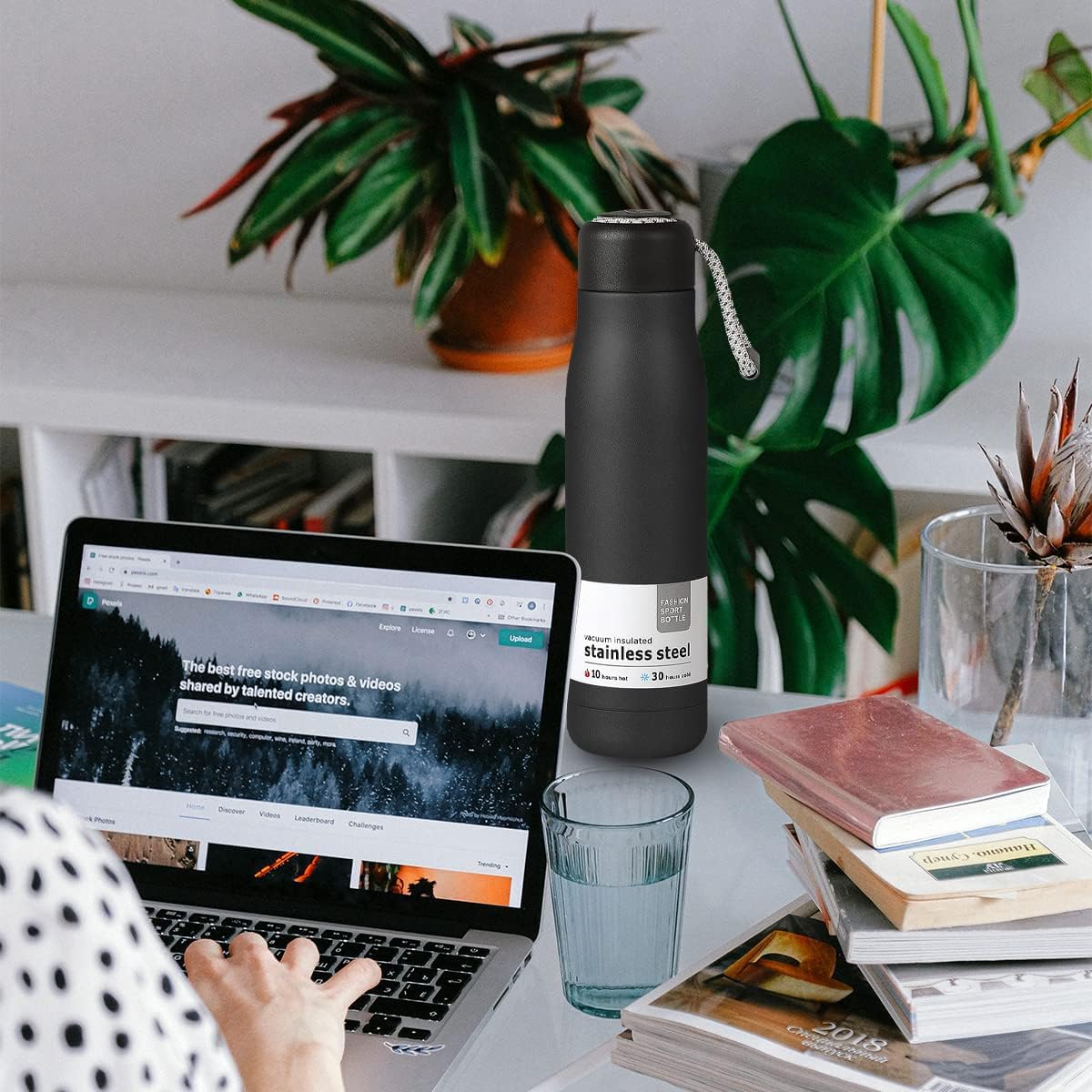 Water Bottle 550ml, Stainless Steel Vacuum Insulated Water Bottle, Thermal Flask for Hot & Cold Drinks, Double Wall and Leak proof Lid, BPA-Free