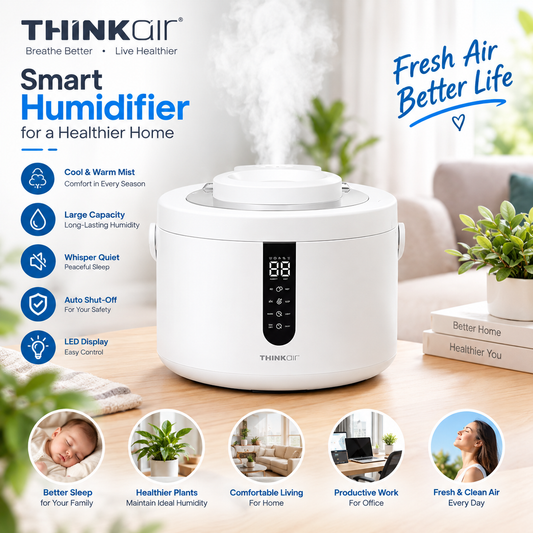 THINKair Smart Humidifier – Cool & Warm Mist Large Capacity Room Air Humidifier with LED Display for Bedroom, Baby Room, Plants & Office