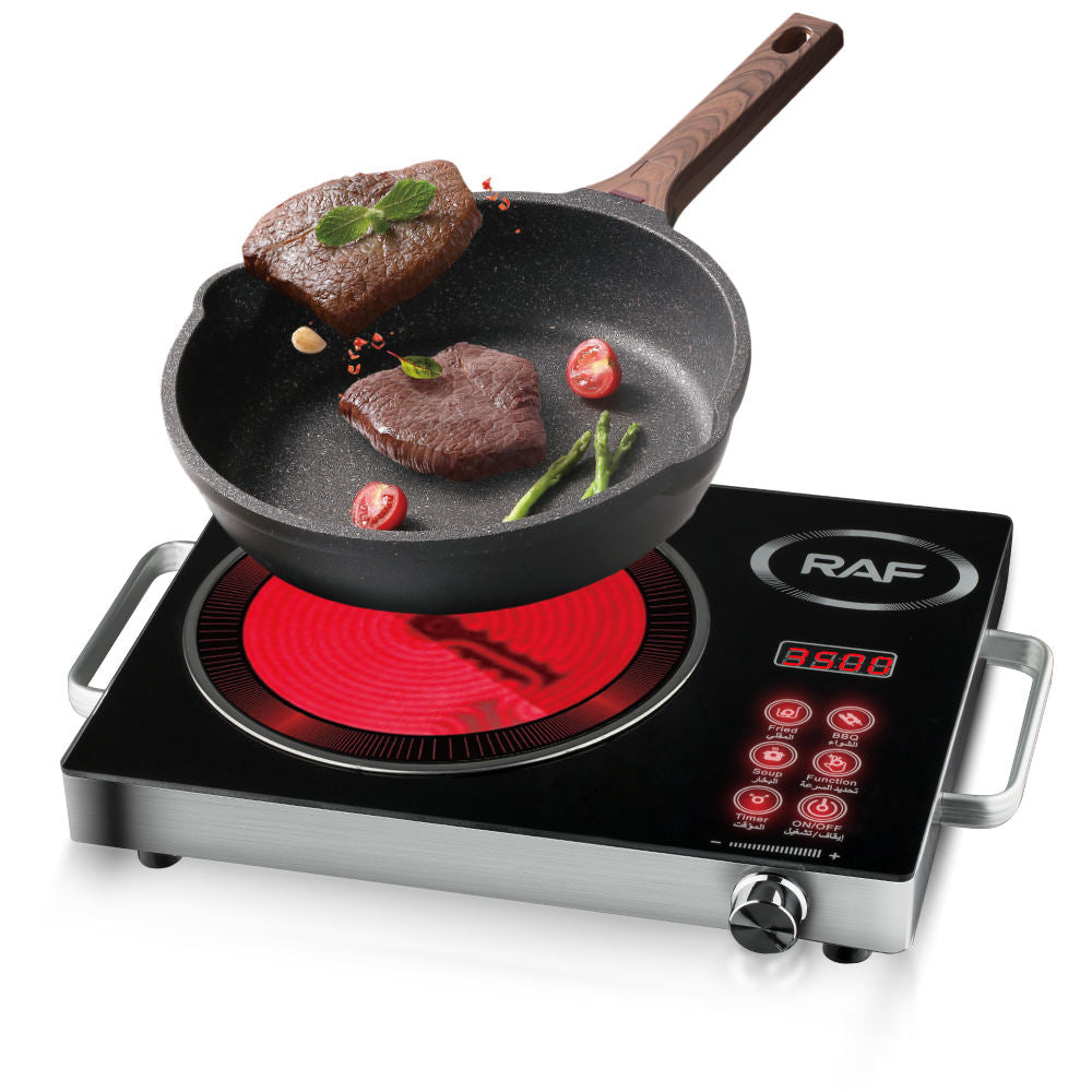 RAF 3500W Single Infrared Cooker Hot Plate for Cooking, with Adjustable Temperature & Stay Cool Handles, Suitable for Office/Home/Camp Use, Compatible for All Cookwares