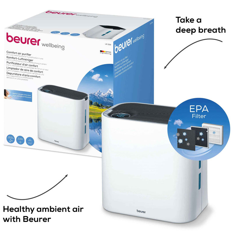 Beurer air purifier and humidifier 2-in-1 LR 330 With a unique touch for your indoor climate with three-layer filter system & air humidification up to 35 m²