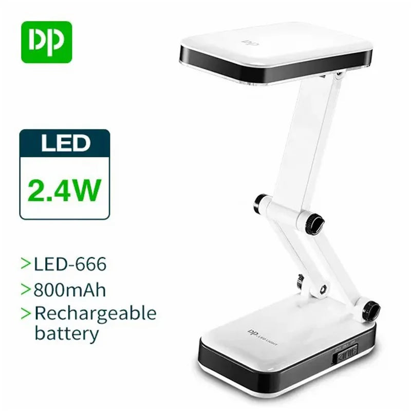 LED Rechargeable Desk Lamp DP-666 Portable Light Electric Charging Bulb Emergency Light For Home Office Study Table Lamp Desk Light Long Battery Life Upto 4 Hrs