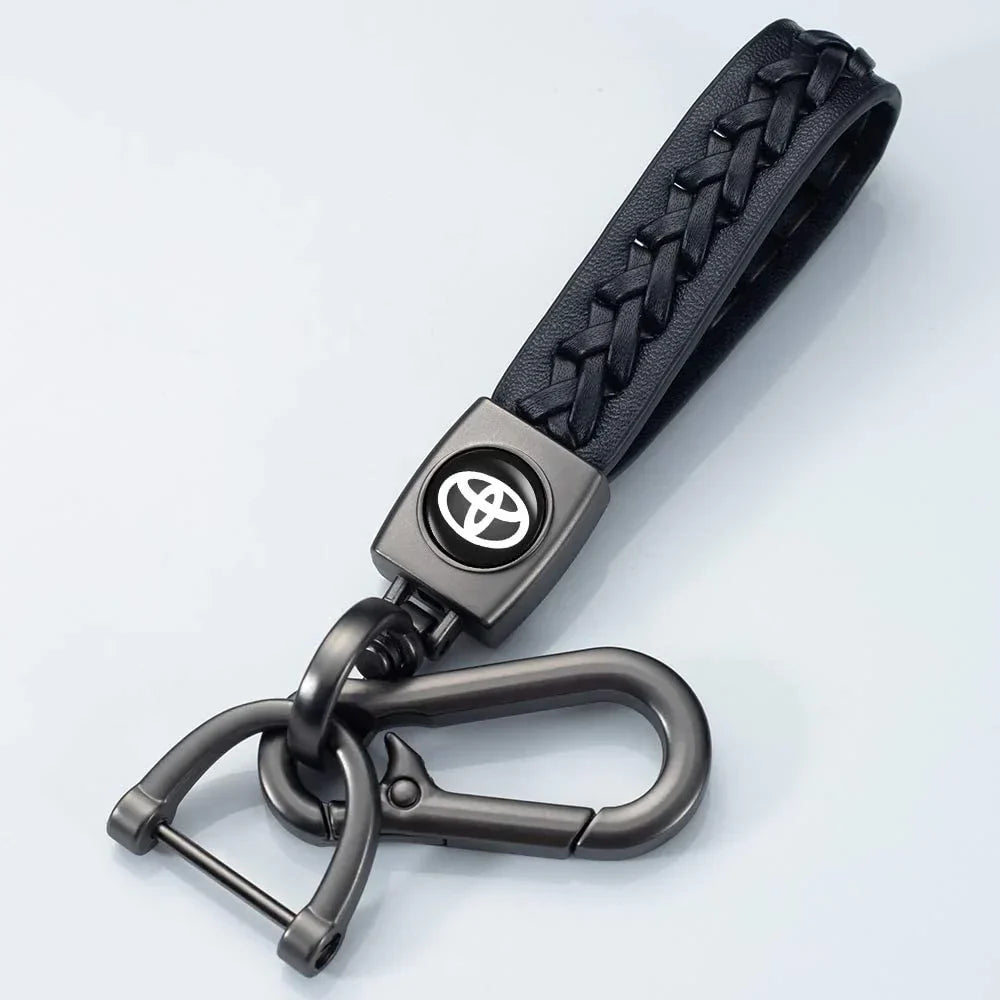 Leather Car Keychain Motorcycle Woven Strap Braided Rope Key Chain for Suzuki, Honda, Toyota Car Auto Accessory Key Ring with 360 Degree Rotatable D-ring