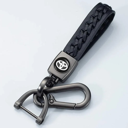 Leather Car Keychain Motorcycle Woven Strap Braided Rope Key Chain for Suzuki, Honda, Toyota Car Auto Accessory Key Ring with 360 Degree Rotatable D-ring